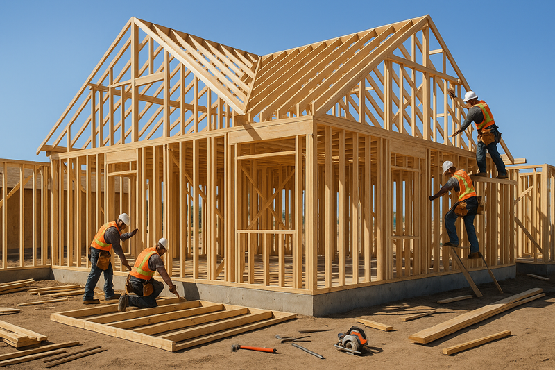 make me an image of a house being framed up